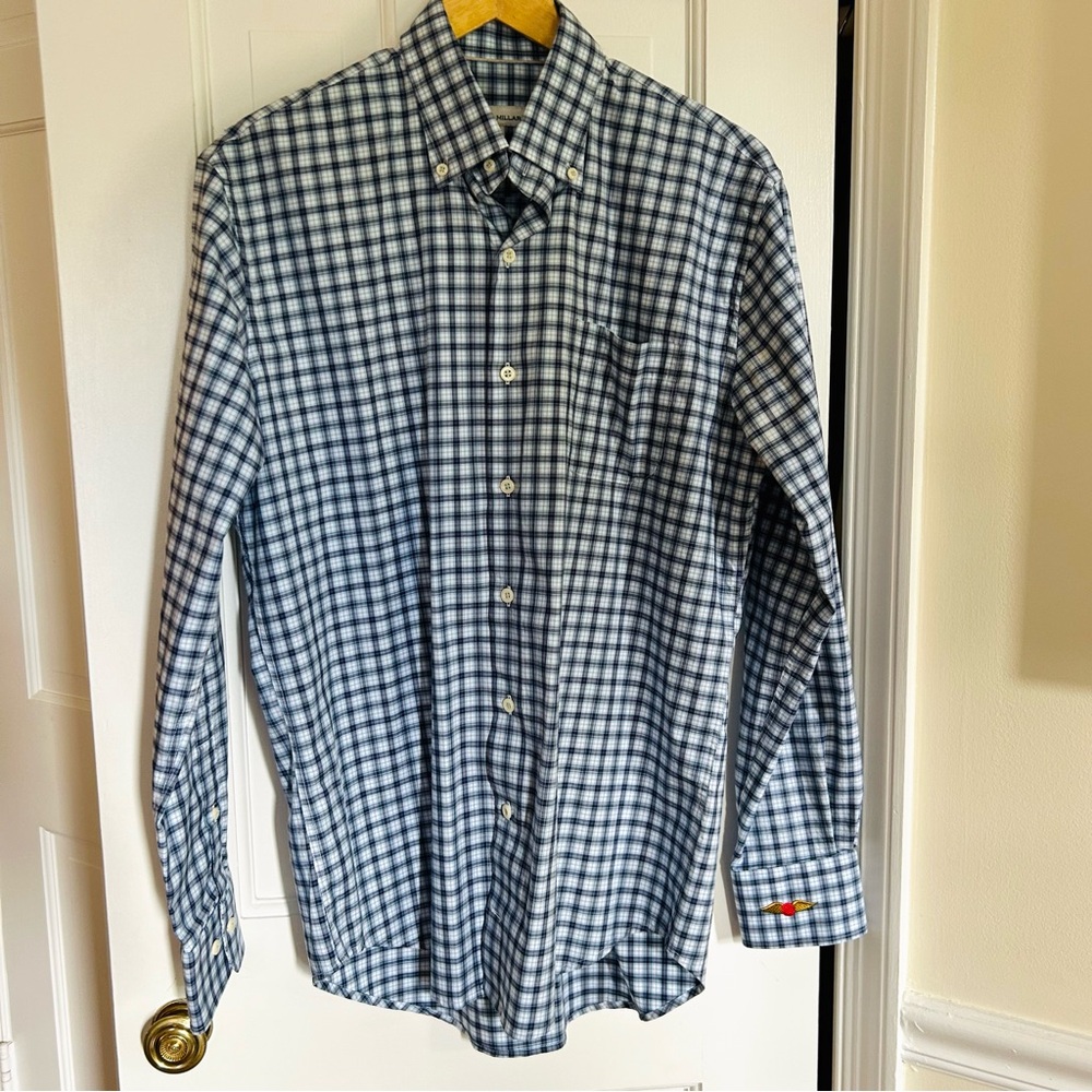 Peter Millar Crown Soft Sport Cotton Silk Blend Button Down Shirt Blue & White M